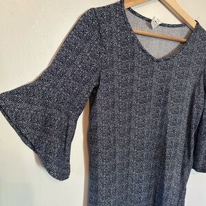Navy and White Patterned Bell Sleeve Top